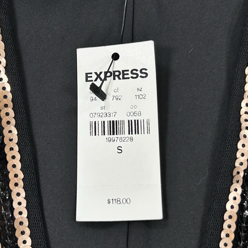 NEW EXPRESS Black Gold Sequin Geometric Bodycon Dress S Glam Holiday Party $118 - Picture 12 of 16